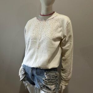 Vintage 90s Sunburst Rhinestone – Coquette Cream Pink Collar Pullover Sweatshirt
